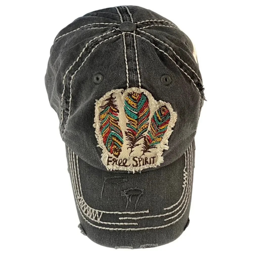 Vtg‎ KBETHOS Women Free Spirit Hat One Size Gray Feathers Casual Travel